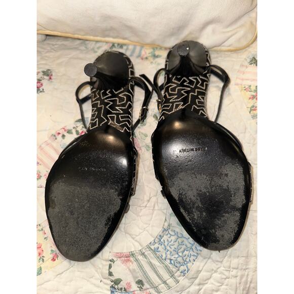 FERRAGAMO STITCHED BLACK LEATHER SANDALS 4" HEEL - Picture 5 of 8